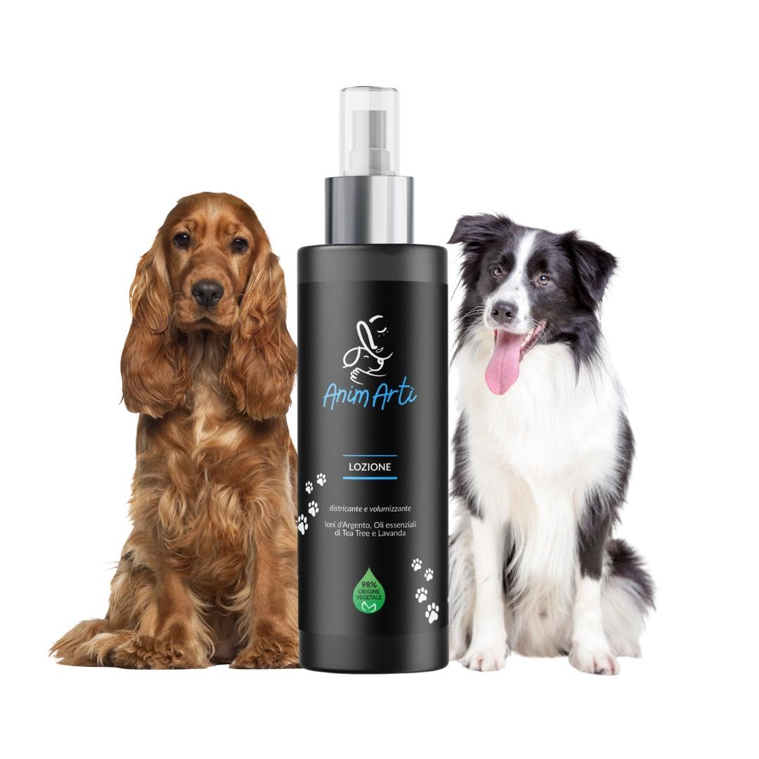 AnimArtì Spray Sciogli Nodi Districante Pelo Cane - Lozione Districante e Volumizzante 98% Origine Vegetale - Ioni D'Argento e Oli Essenziali di Tea Tree e Lavanda - Made in Italy - Formato 200ml