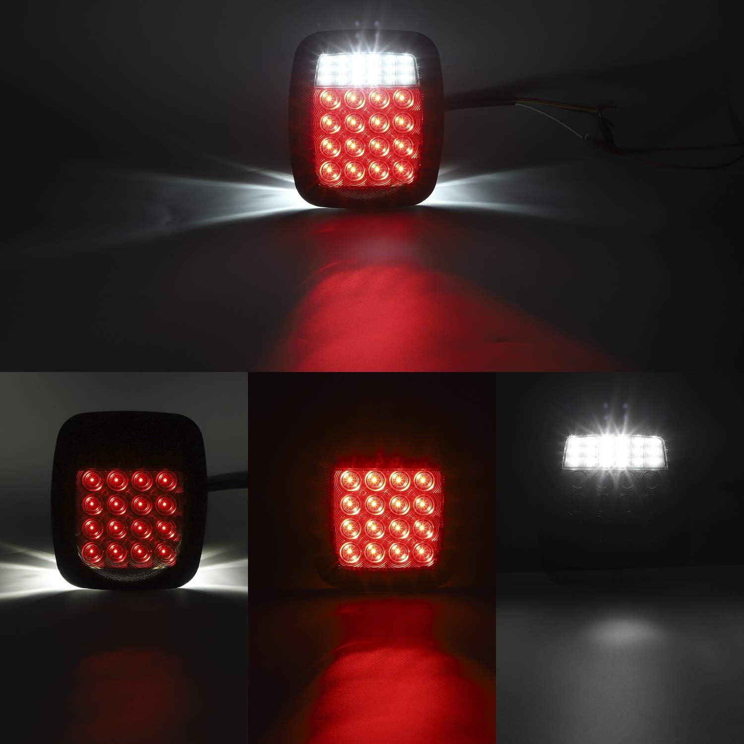 Partsam 2Pcs Universal Smoked Square Combination 38 LED Signal Tail Lights w/License Plate Lights Flatbed Trucks Brake Stop Turn Tail Light Backup Reverse Lights for Wrangler CJ TJ YJ Tail Lights 12V