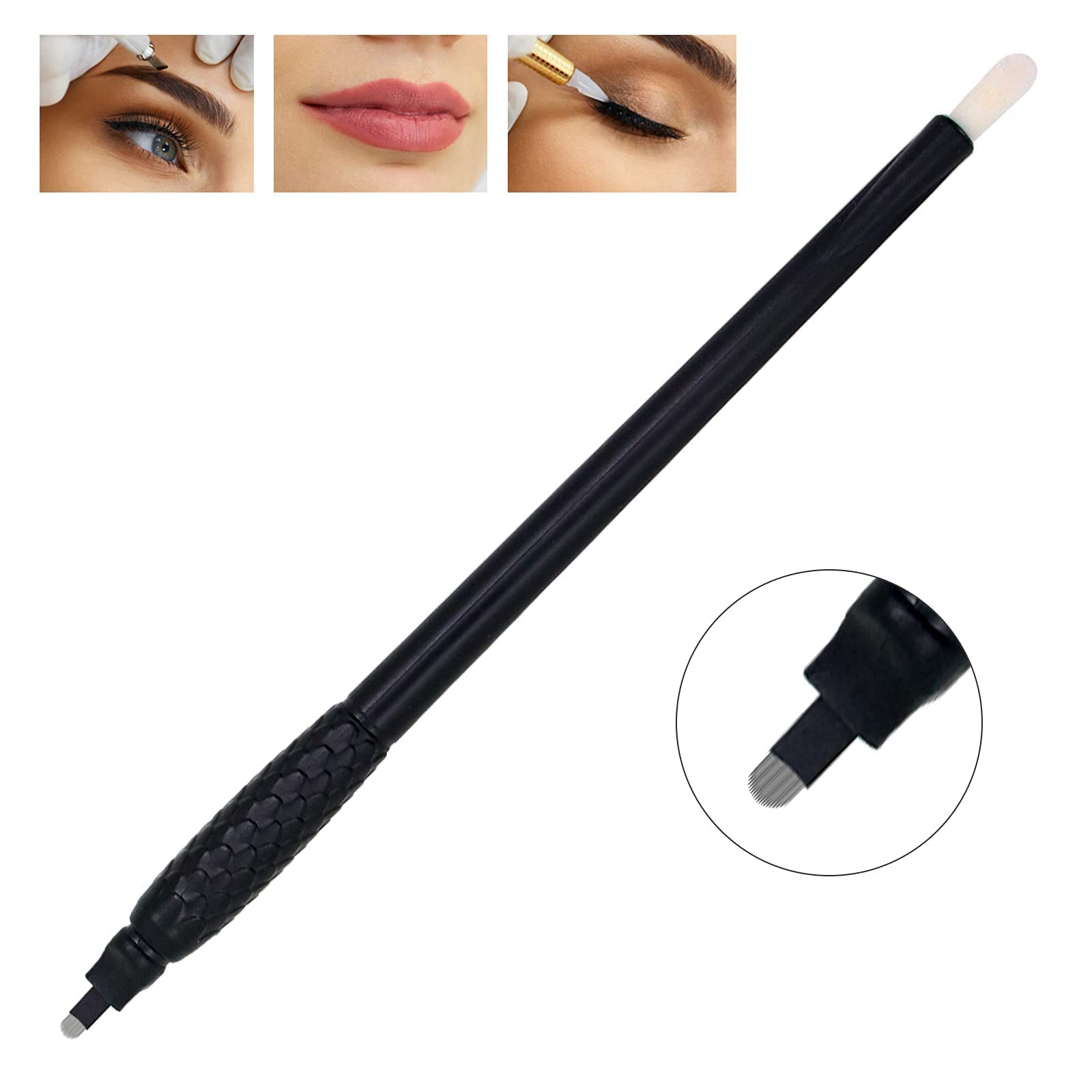 10 Uds Pluma Microblading Desechable Nano18U 0,15mm Agujas Manuales para Tatuaje de Cejas con Aplicador de Pigmento (18U-0.15mm)