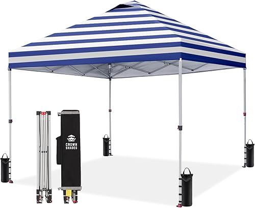 Crown Shades Toldo desplegable de 10 x 10 pies  Tienda de campaña de playa con un solo empuje  Parasol al aire libre para eventos, fiestas, camping,