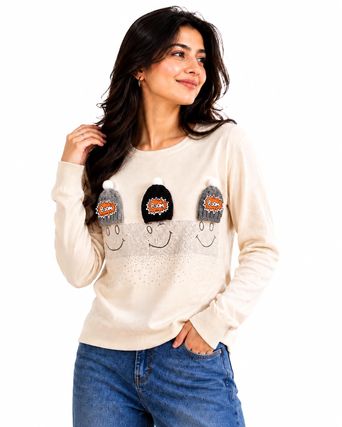 hautemoda Women Woollen Round Neck Sweater Pullover, Long Sleeve, Solid with Cute Detailing, Regular Fit, Winter Wear-picture-39