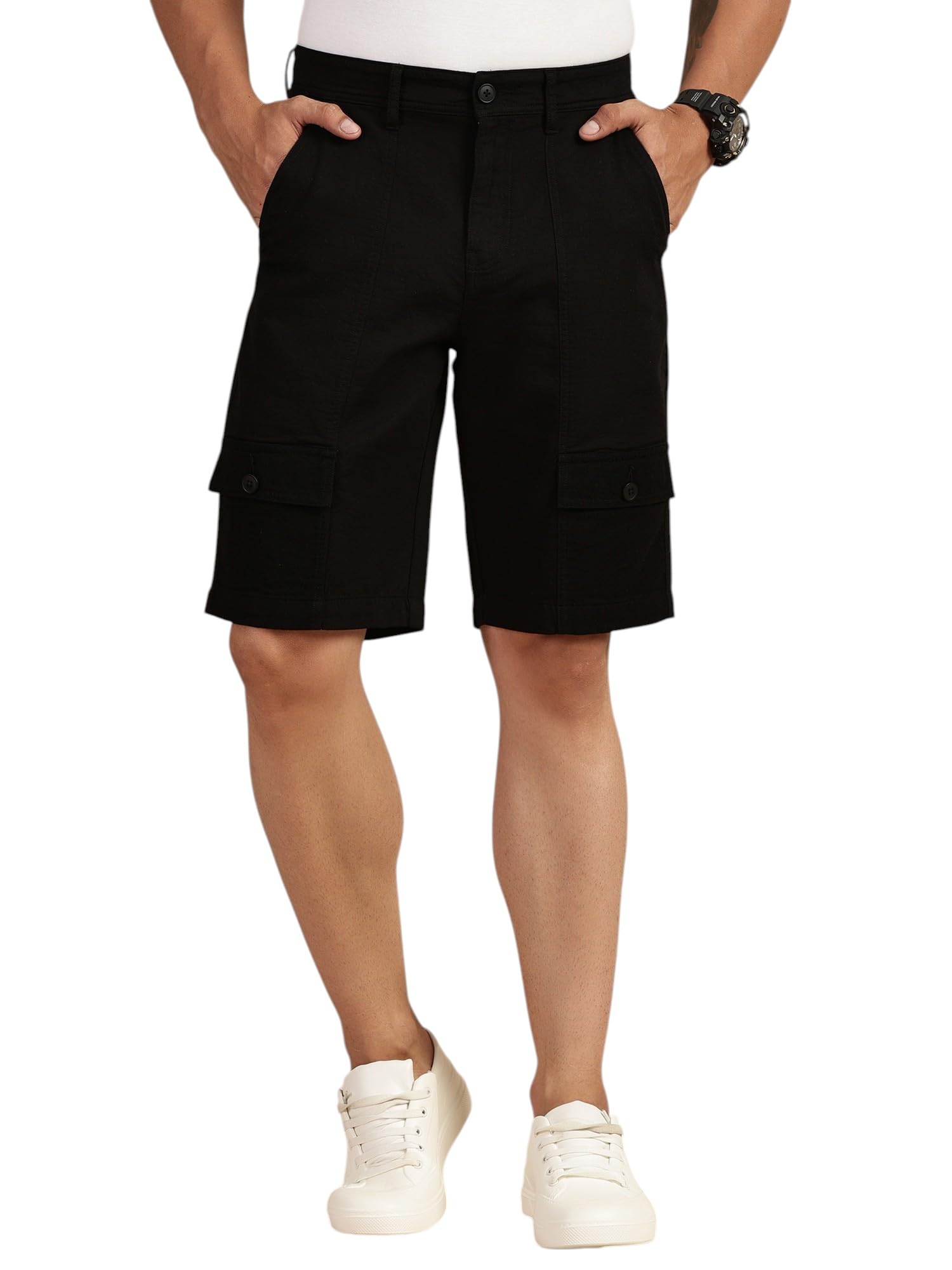 thomas scott Men's | Straight Fit | Mid-Rise | 100% Cotton | Breathable Lightweight Dobby Fabric | 6-Pocket Cargo Shorts | Cricket Club Collection-picture-23