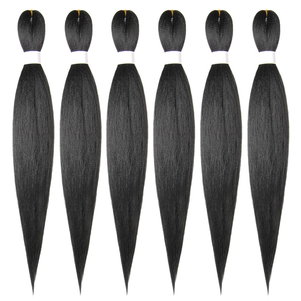Pelo trenzado preestirado de 18 pulgadas, 6 paquetes, extensiones de pelo largo para trenzas, pelo sintético preestirado 1B (negro natural)