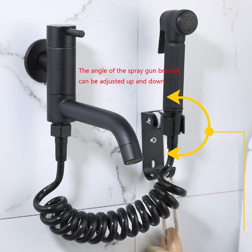 Handheld Bidet Sprayer for Toilet Black Cloth Diaper Washer Set Wall Mounted Brass Bathroom Bidet Faucet Set with Single Cold Water, Hose for Personal Hygiene,15cm spout