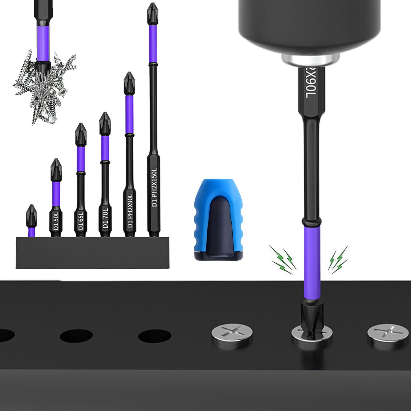 Senghui 6Pcs/Set+1Bit Holder D1 Anti-Slip And Shock-Proof Bits With Phillips Screwdriver Bits-Upgraded High Hardness And Strong Magnetic Bit,Non-Slip 1/4 Inch Hex Shank Cross Impact Driver Bit Set()