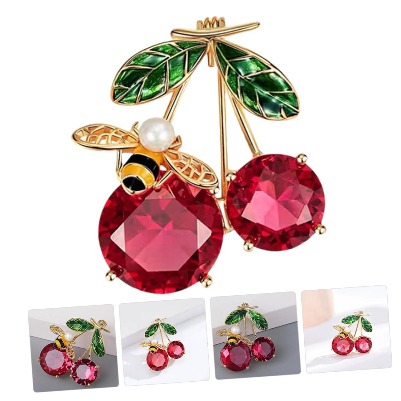 2 Piezas Broche De Abeja Cereza Broche De Ropa Broche De Animal De Esmalte Fresco Broche De Moda Broche Nupcial Broche Rojo Pin De Solapa De Fruta Solapa De Esmalte Broche De