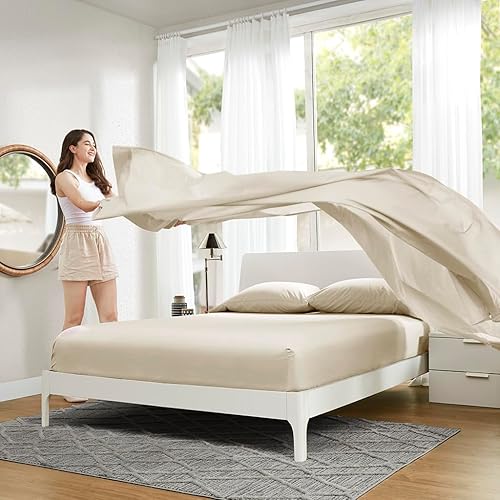 Miniatura 10 de Comfort Spaces - Juego sábanas, 4 piezas, 100% algodón, transpirables, ultrasuaves, refrescan de forma natural, esquinas elásticas (14") para