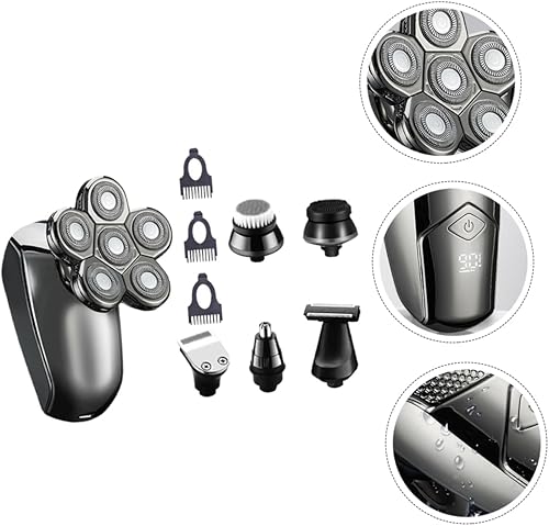 Miniatura 9 de Beaupretty Afeitadora eléctrica recargable para hombre, 6 cabezales para recortadora de pelo, afeitadora de barba
