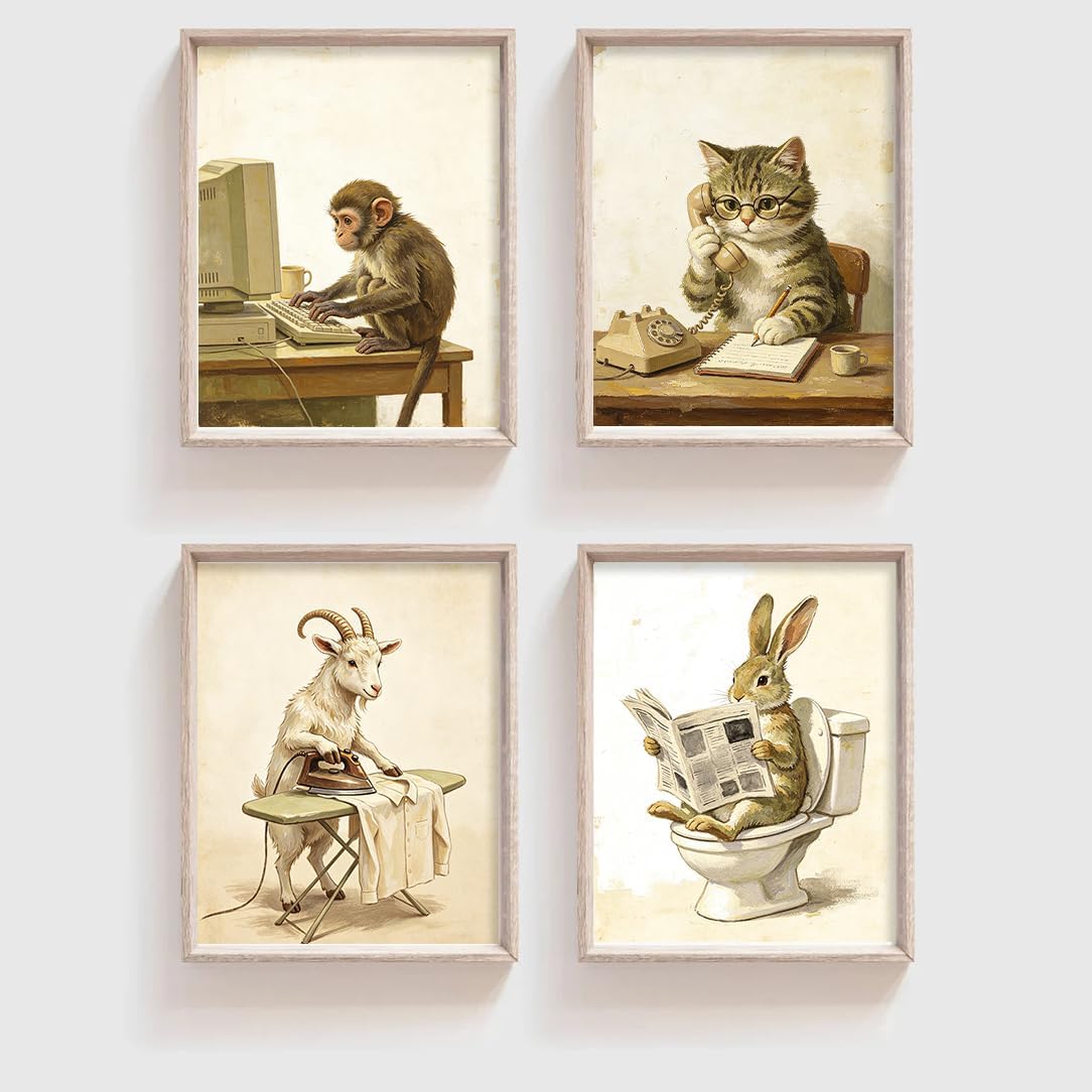 Retro Anthropomorphic Wall Art Prints, Humorous Daily‑life Poster Set