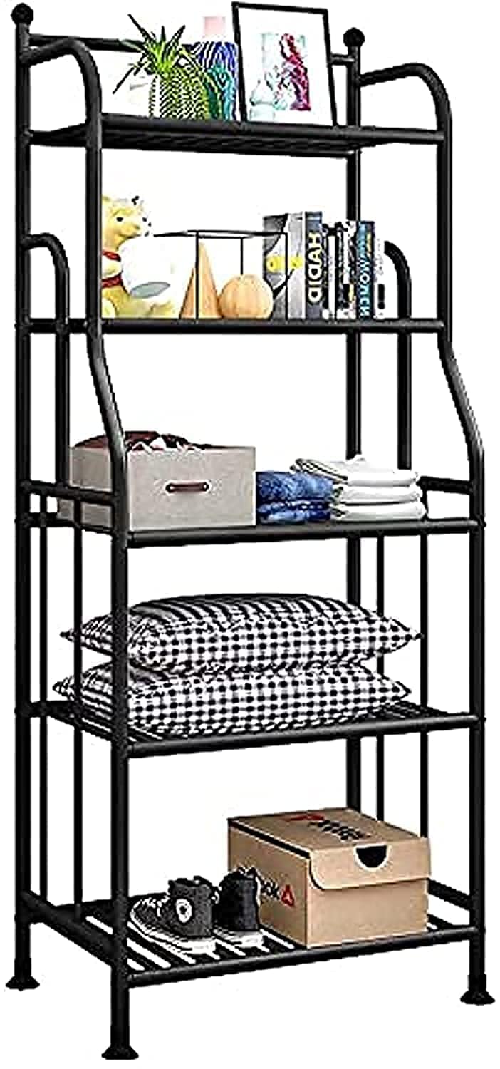 Storage Shelving Rack Unit Heavy Duty Organizer Kitchen Storage Rack Metal Plant Stand Shelf for Laundry Bathroom Kitchen Pantry Closet Indoor/Outdoor (5-Tier, Black)