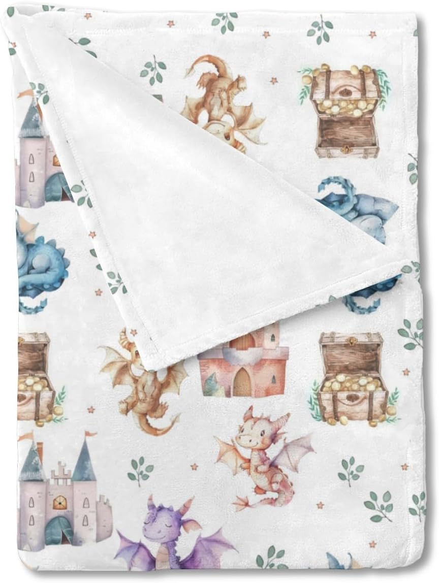 Unisex Dragon Nursery Baby Throw Gift Blanket for Boys Girls, Watercolor Dragon Moon Stars Pattern Swaddle Receiving Bed Blanket for Newborn Toddlers Kids-40x50