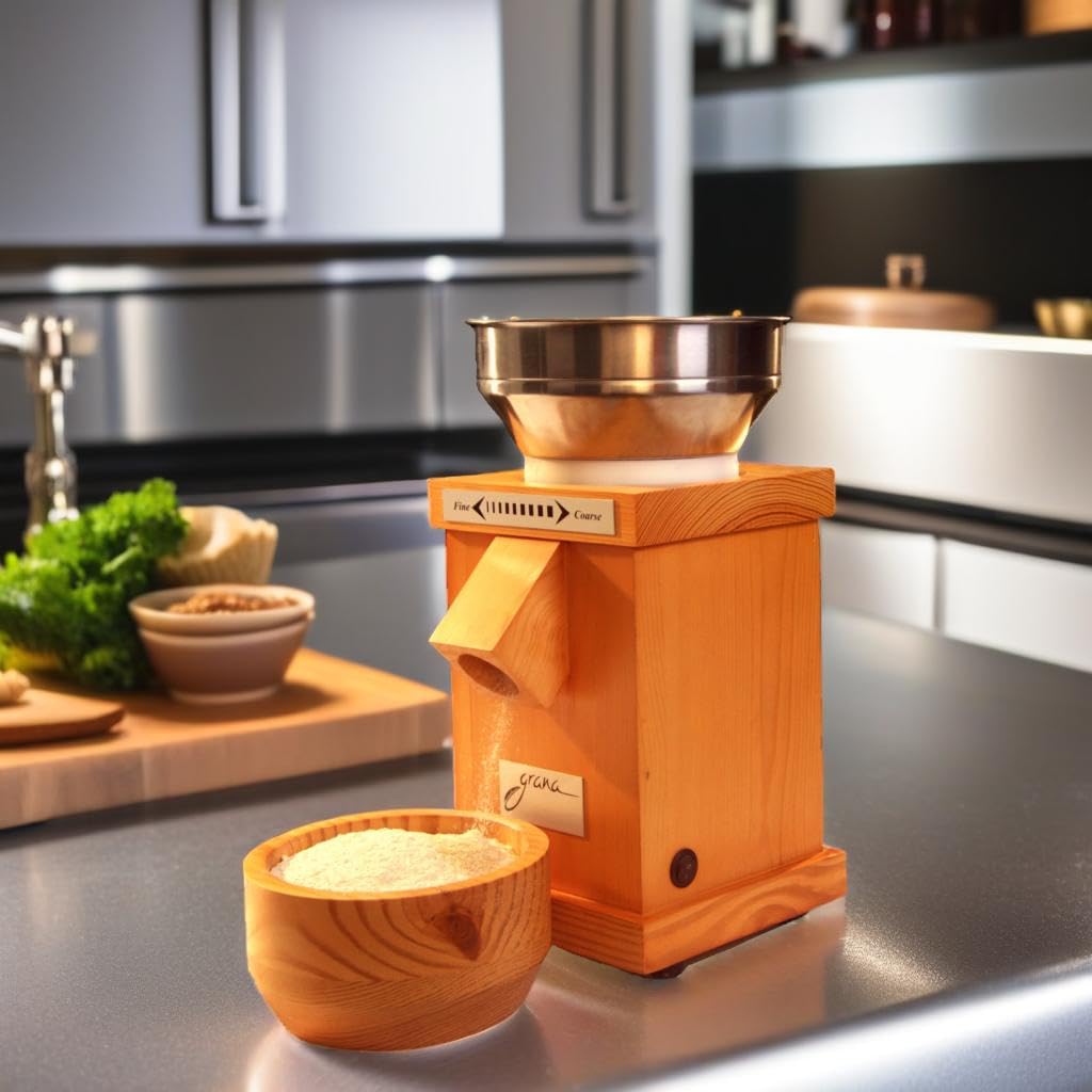 Grana Grain Mill, Premium Compact Multigrain Mill for Home Use - Effortless Grinding for Fresh Flour (Colour Pine Wood)