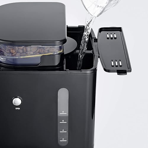SEVERIN Cafetière avec broyeur intégré 1 000 W, Machine à café programmable avec minuteur, Cafetière filtre avec verseuse isotherme d'une contenance de 8 tasses, Noir/Inox, KA 4814 - 3