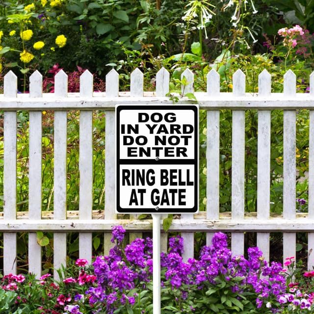 Miniatura 6 de Sokomurg Letrero de aluminio resistente con estaca, diseño de Dog In Yard Do Not Intre, decoración para patio, jardín, césped al aire libre, 4.6 x 6