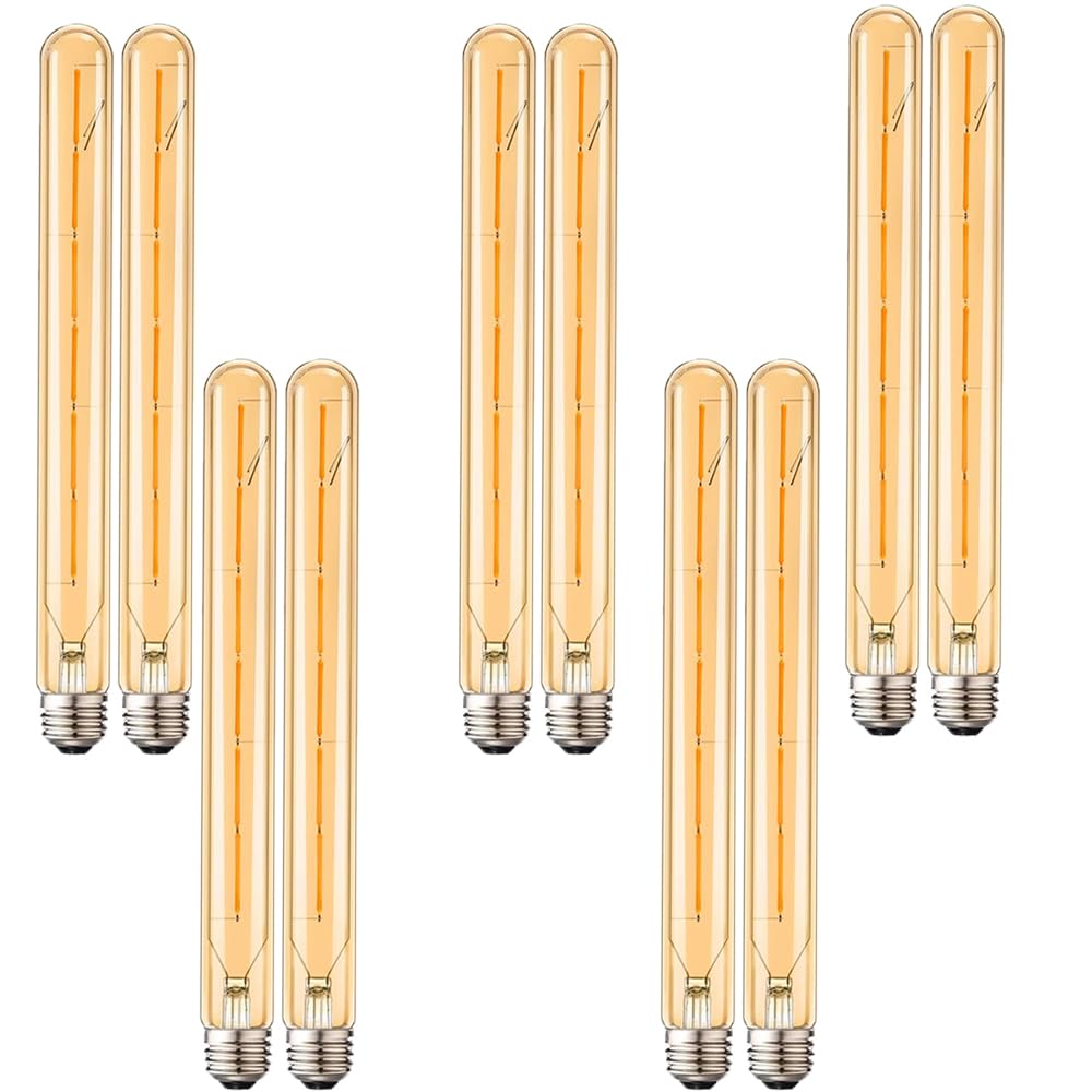 Lampadina LED Vintage E27 6W Filamento,E27 Tubo Lungo, 2700K Bianco Caldo, H300mm, 600lm, Non Dimmerabile,per Casa, Ufficio e Ristorante-10 Pezzi