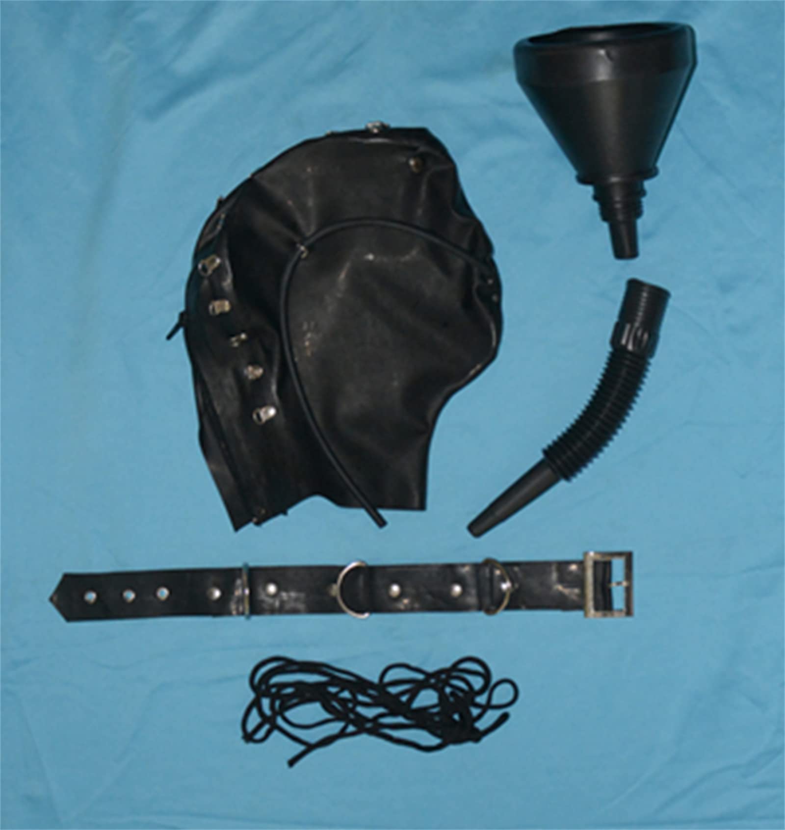 Masque BDSM en latex, masque complet, masque sexuel fait main, masque avec entonnoir bâillon, masque de tête, jeux érotiques, masque BDSM, jouets sexuels for hommes et femmes(B,XL)