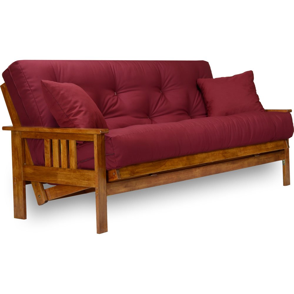 Stanford Futon Set - Full Size, Frame, 8" Mattress, Twill Burgundy Cover