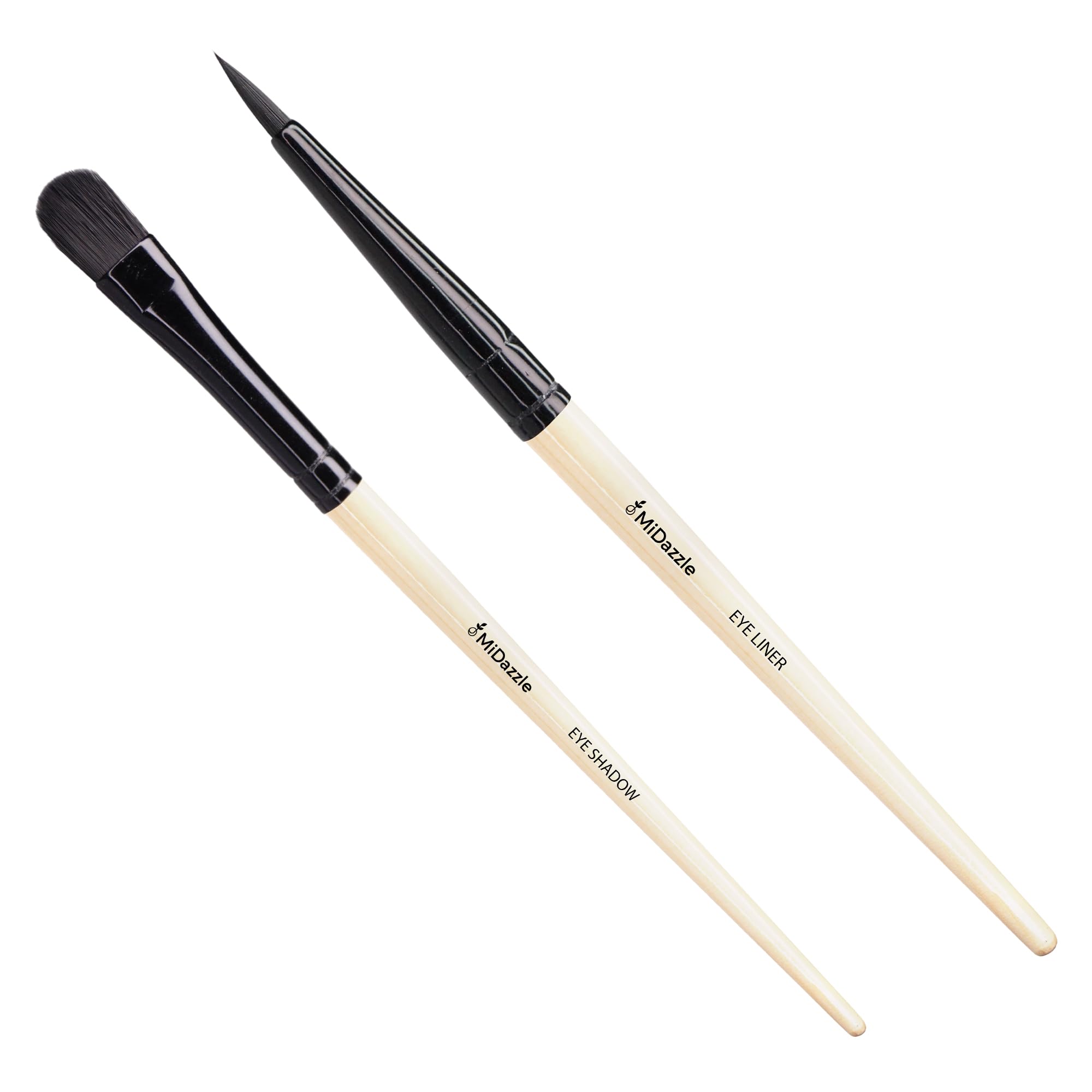 Midazzle Premium Wooden Eye Shadow Brush with Premium Wooden Eye Liner Brush Makeup Brush for Makeup Beauty with Smooth Soft Hair Bristles Natural Handle Grip - Set of 2