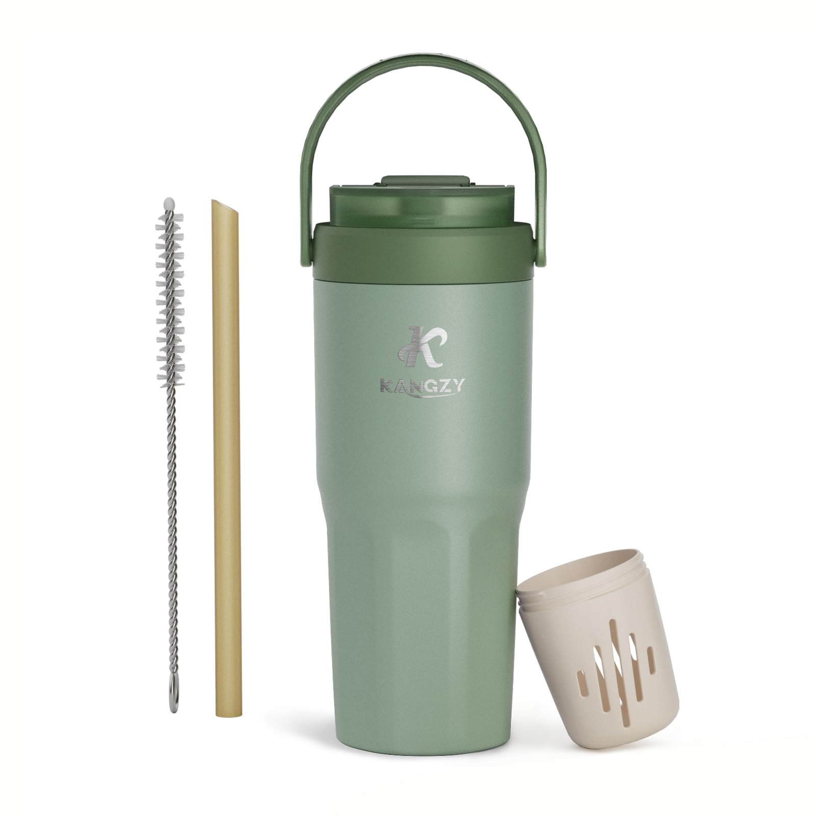 KANGZY Coffee Cup Travel Mug 600ml – Stainless Steel Insulated Water Bottle, 2-in-1 Lid, Vacuum Thermal Cup, Leak-Proof Design, Keeps Drinks Hot 8H+ / Cold 24H – Work, Travel & Car (Misty Mint)