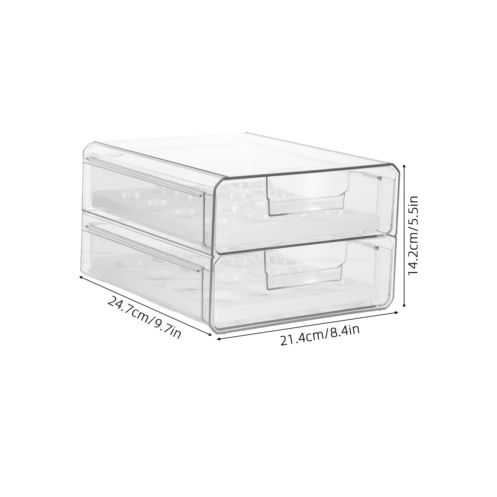 Huevera Transparente para Refrigerador de Plástico 2 Cajones, 32 Huevos | Doble Capa Orificios, Apilable y Deslizable, para Cocina y Frigorífico
