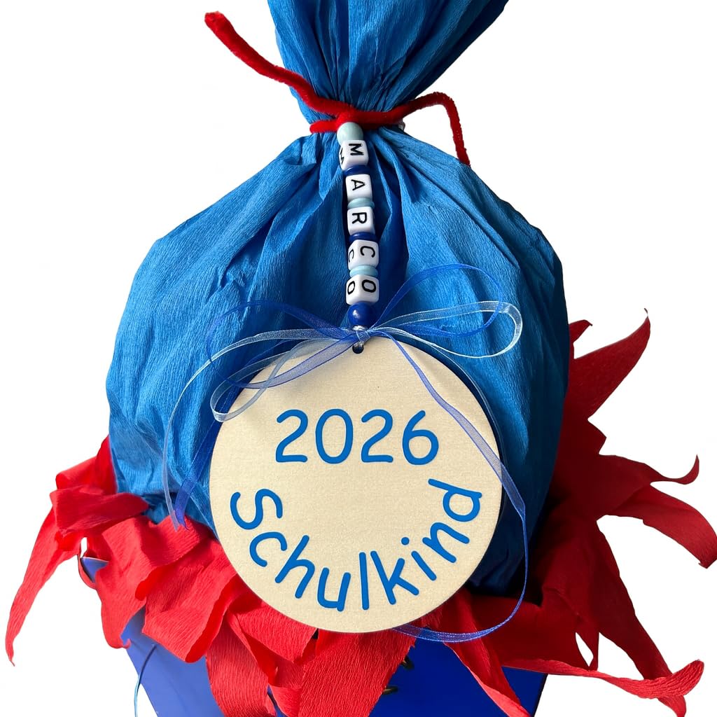 Schultüten Anhänger "Schulkind 2026" mit Namen personalisiert - auch geeignet als Geschenkanhänger zur Einschulung für Jungen und Mädchen - Holzanhänger 10cm zum erster Schultag