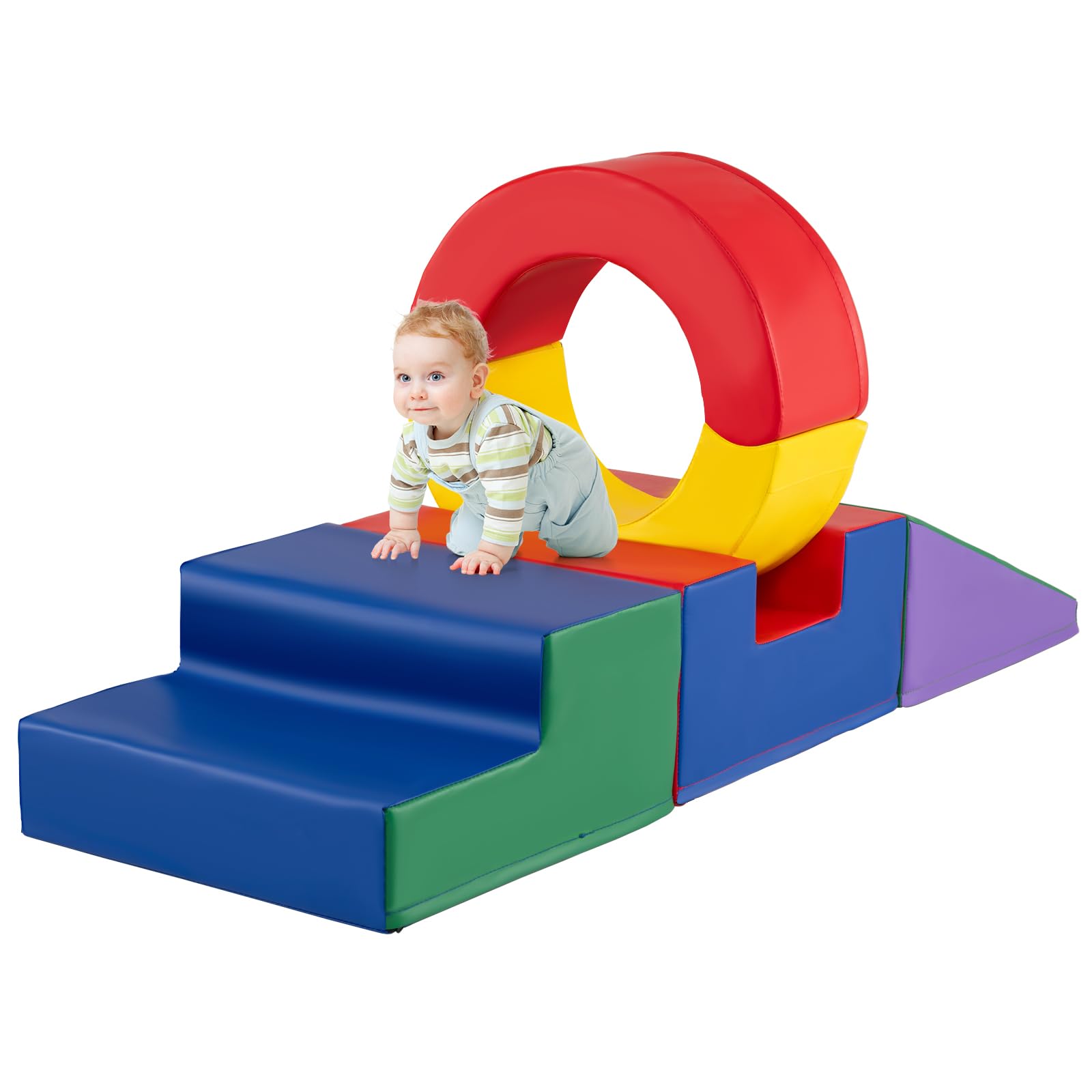 COSTWAY Set di 5 Blocchi in Schiuma EPE per Bambini, Set Gioco da Arrampicata con Rivestimento Rimovibile in Finta Pelle Impermeabile, Blocchi di Costruzione Morbidi per Bambini 12+ Mesi