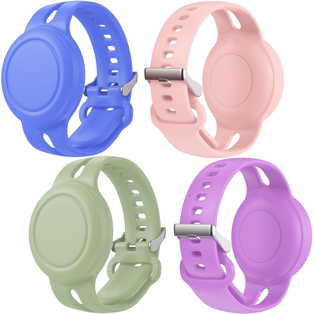 SUIHUOJI4 Pack Airtag Bracelet for Kids Waterproof, Silicone Wristband Full Case Cover for Apple Air tag Holder, Toddler Band Hidden Accessories for Child Tracker Strap(Blue+Shanti Green+Pink+Purple)