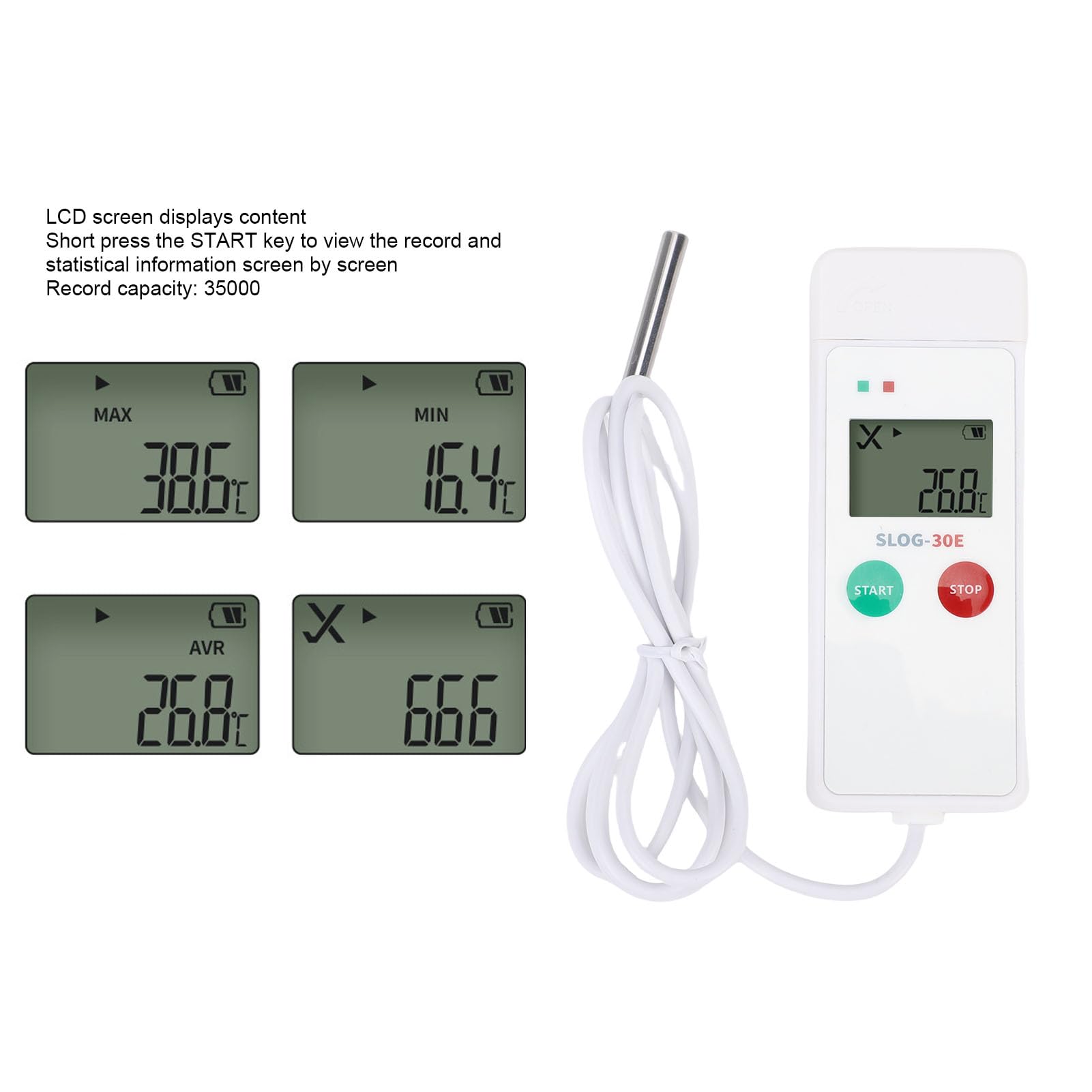SIXRUN USB Temperaturdatenlogger Aufzeichnungskapazität 35000 PDF Externe Temperatursonde für Lebensmitteltransport, Aufbewahrung, Labor