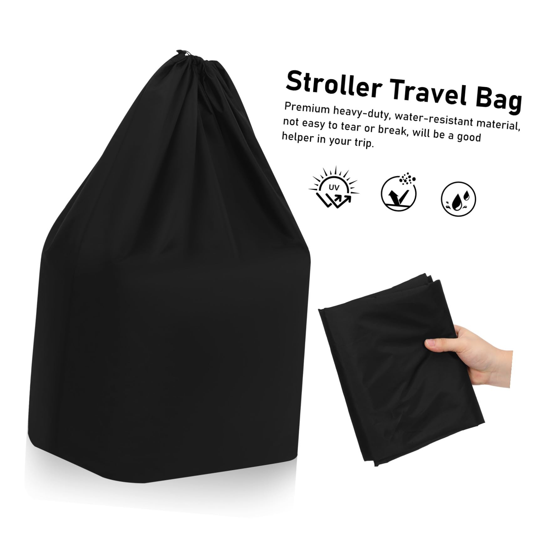 Borsa da Viaggio per Passeggino Nera in Nylon Coulisse | Due Spallacci, Cuciture Rinforzate, per Check Gate e Trasporto in Aereo