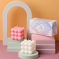 Vista 4 de ACITHGL Bubble Candle - Cubo de cera de soja para decoración del hogar, juego de velas perfumadas de 2 piezas (blanco + rosa)