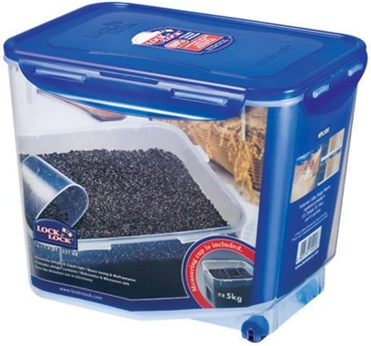 Lock & Lock Classics Rice Container with Leak Proof Locking Lid, 5 L, Transparent, Plastic