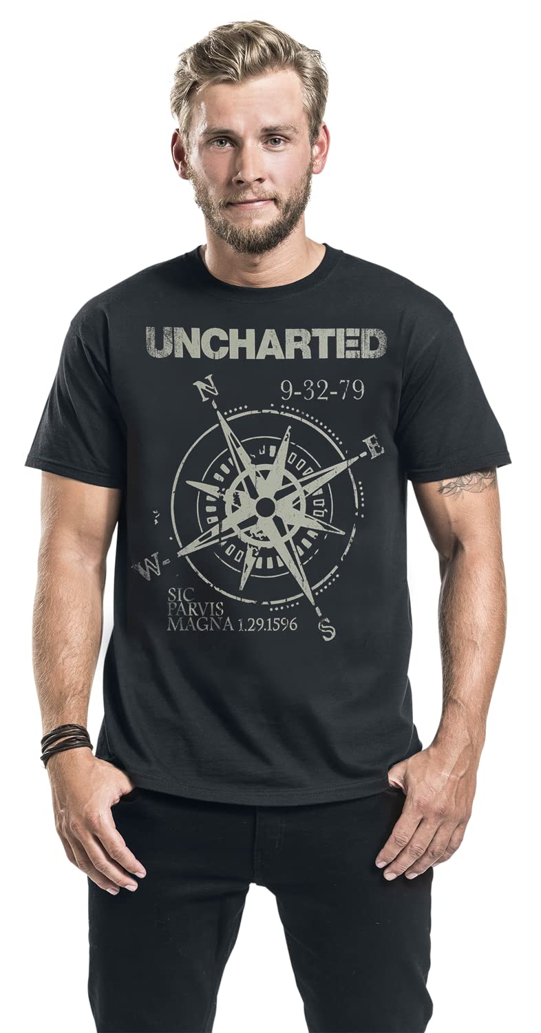 Unbekannt Uncharted Compass Sign - Maglietta da Uomo, Colore: Nero