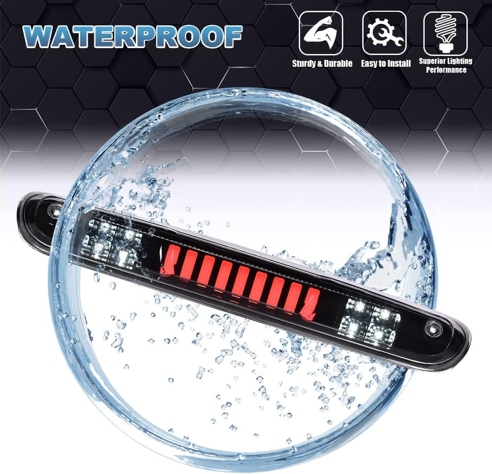 PIT66 LED 3rd Brake Light, Compatible with 2007-2014 Chevy Silverado/2007-2014 GMC Sierra/Compatible with 2009-2010 H-ummer H3T LED Third Brake Light Cargo Black Housing Clear Lens