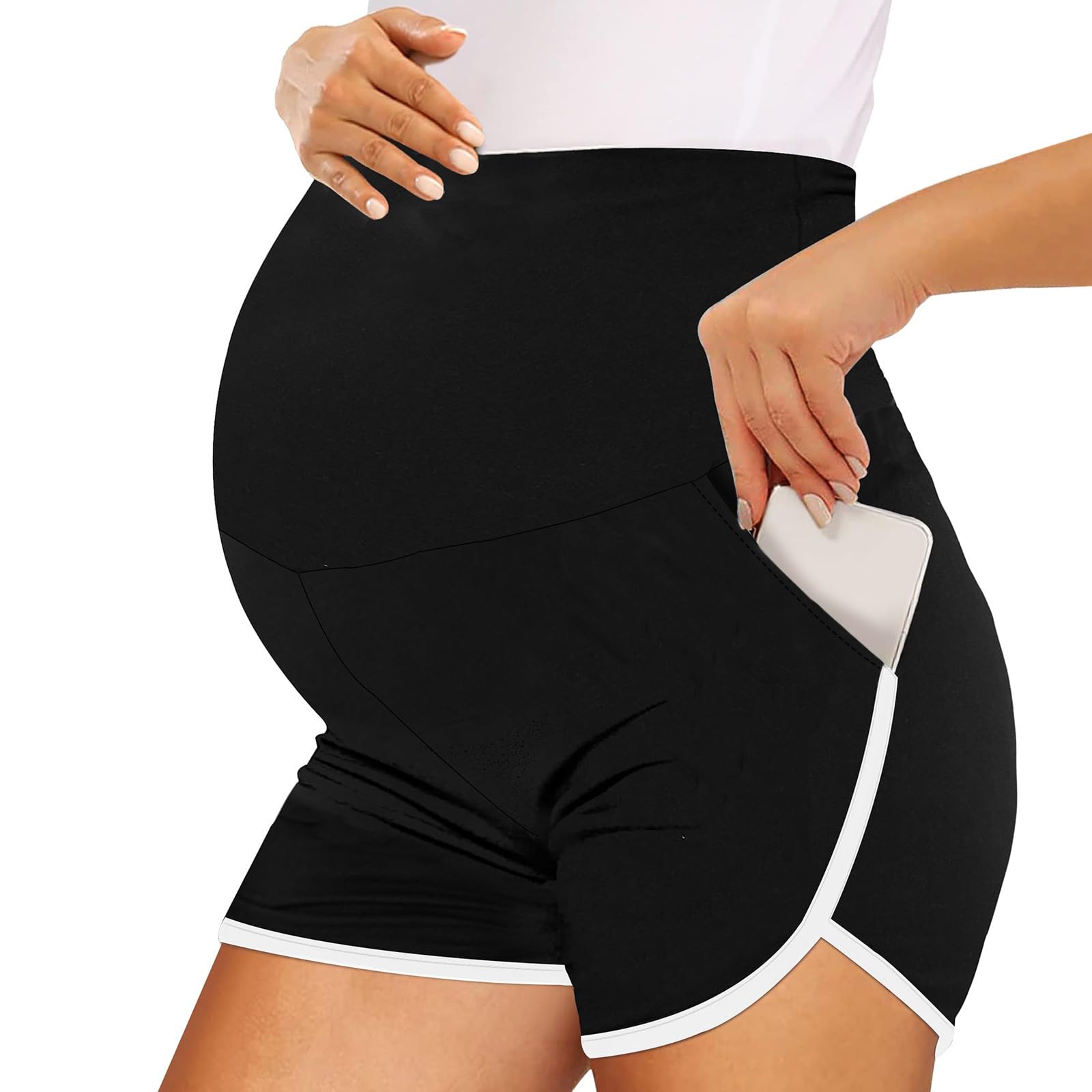 Generisch 2025 - Short de grossesse au-dessus du ventre avec poches - Short de grossesse avant pendant la grossesse - Short d'été court pour femme