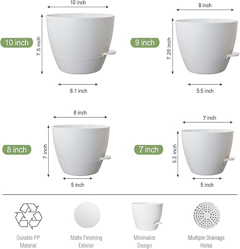 Miniatura 3 de Mornyray Macetas de riego automático de 10987 pulgadas, juego de 4 macetas con depósito profundo y agujeros de drenaje para plantas y flores de