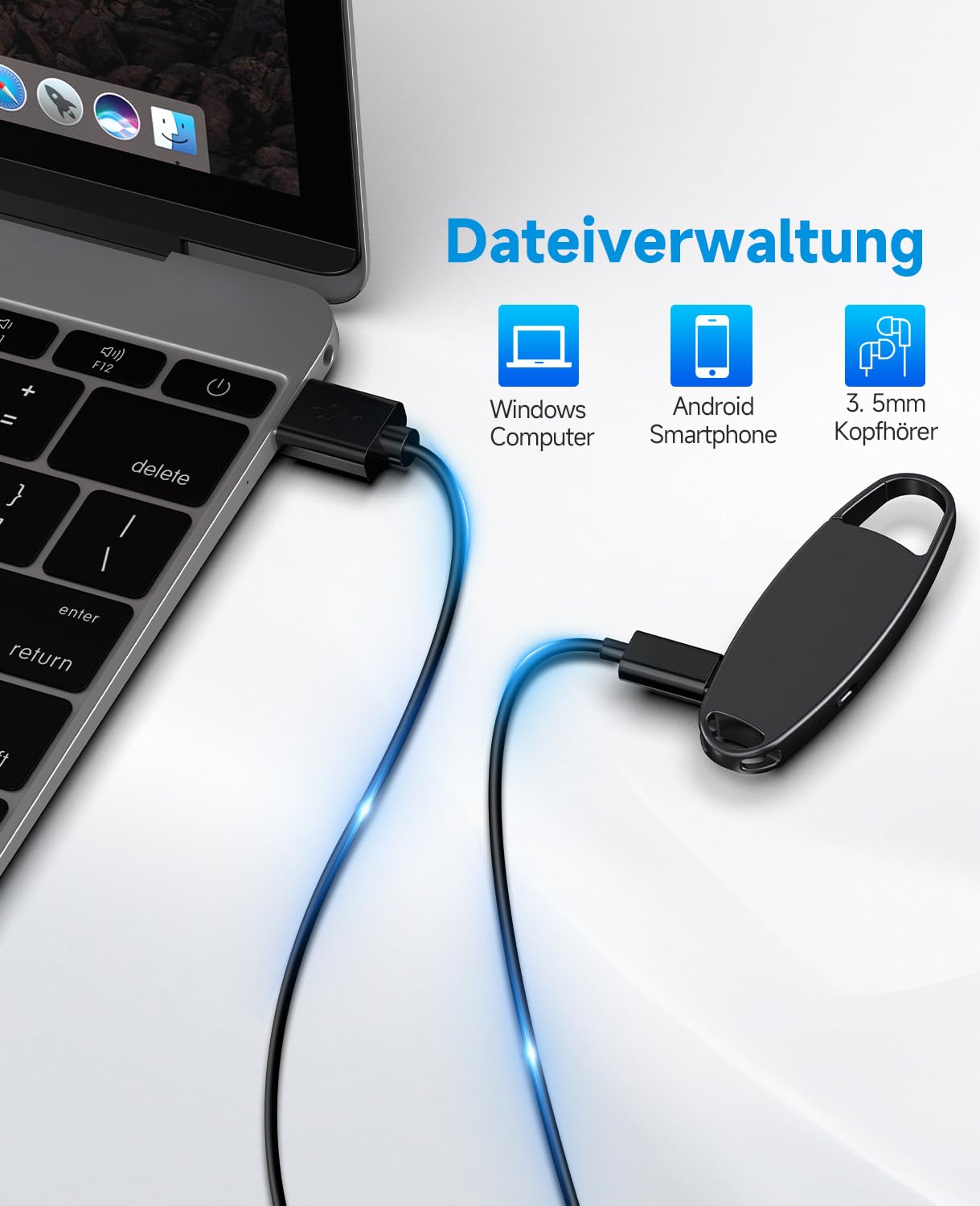 Diktiergerät Mini, Vandlion 32GB Aufnahmegerät mit Rauschunterdrückung, USB C Voice Recorder mit Spracherkennung für Vorlesungen Interviews Meetings Klasse