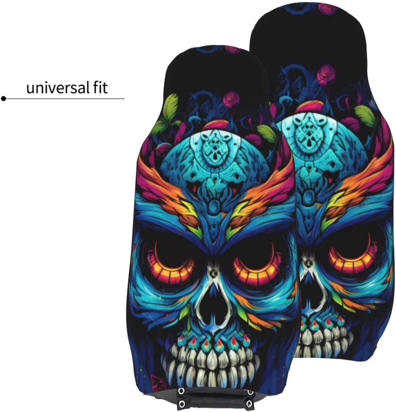 Universal Colorful Skulls Printed car seat Covers are Suitable for Most Seats in Trucks, Vans, and Other Similar Vehicles.