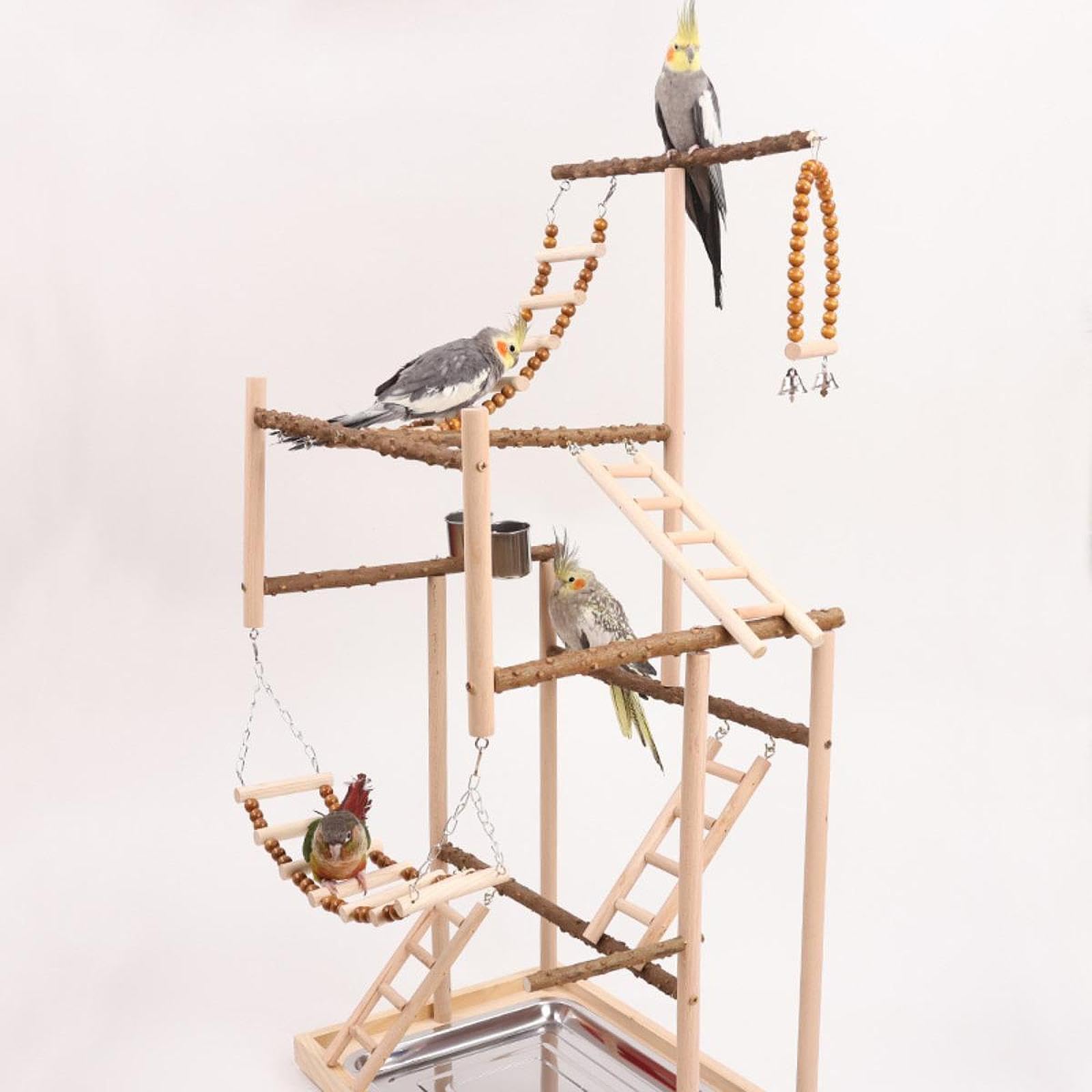 Gimnasio para pájaros, Percha de para Madera para Escalar, Parque Infantil para cacatúas, agapornis, periquitos y Loros
