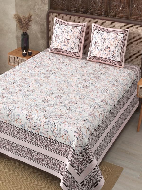 Image of Jaipur Fabric Comfort Cotton Double Bedsheet with 2 Pillow Covers | Lightweight, Breathable & Easy Care