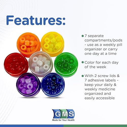 Miniatura 2 de GMS 7 Day Medicine Pill Organizer - Stackable Pill Box, Extra Small Size, Ideal for Travel - Fits Small Tablets, Pills & Vitamin Supplements - Keep