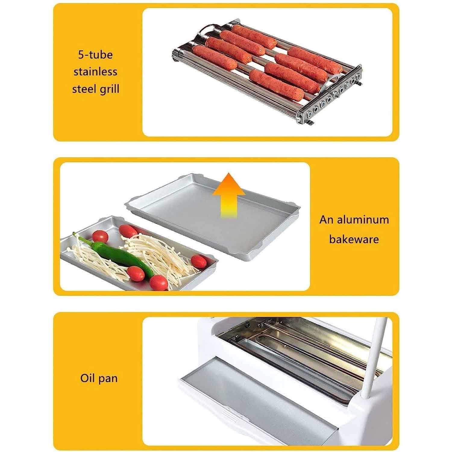 Hot Dog Machine - Máquina para perros calientes con control de temperatura de 10 engranajes con rodillo de aislamiento, capacidad para 8 perros calientes de tamaño regular, ideal para rollos de huevo