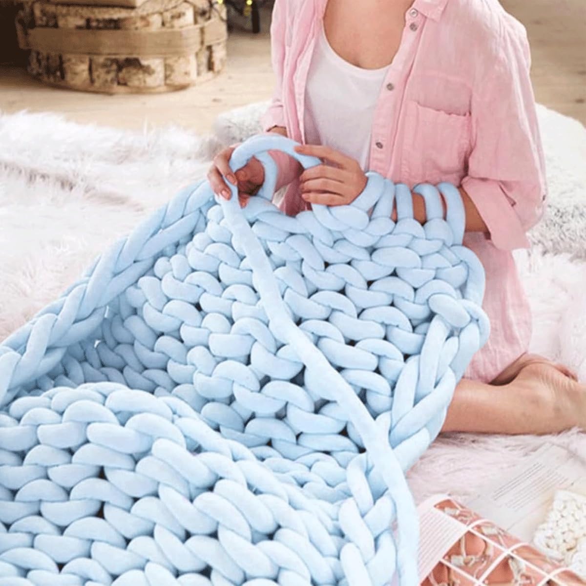 Häkelgarn, Armstrickgarn, 250 g × 1,2,5,10, grobes Garn for Häkeln, weiches, dickes, waschbares Deckengarn for Haustierbett, Sofadecke(R20,5 roll(1250g))