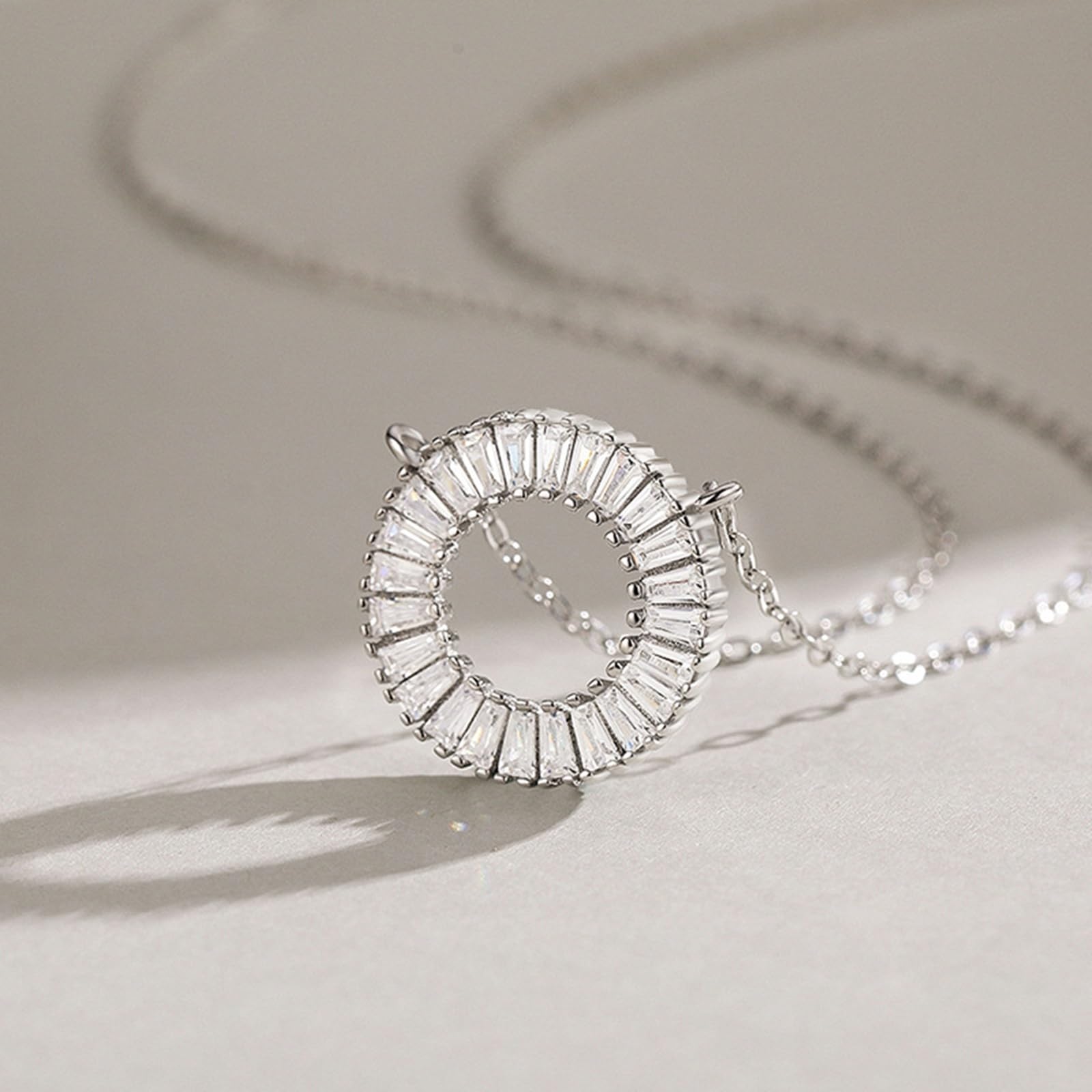 Collana In Oro Bianco 375/585/750, Ciondolo Collana Donna Cerchio con Diamante Lab, Catena Regolabile 40+5 cm