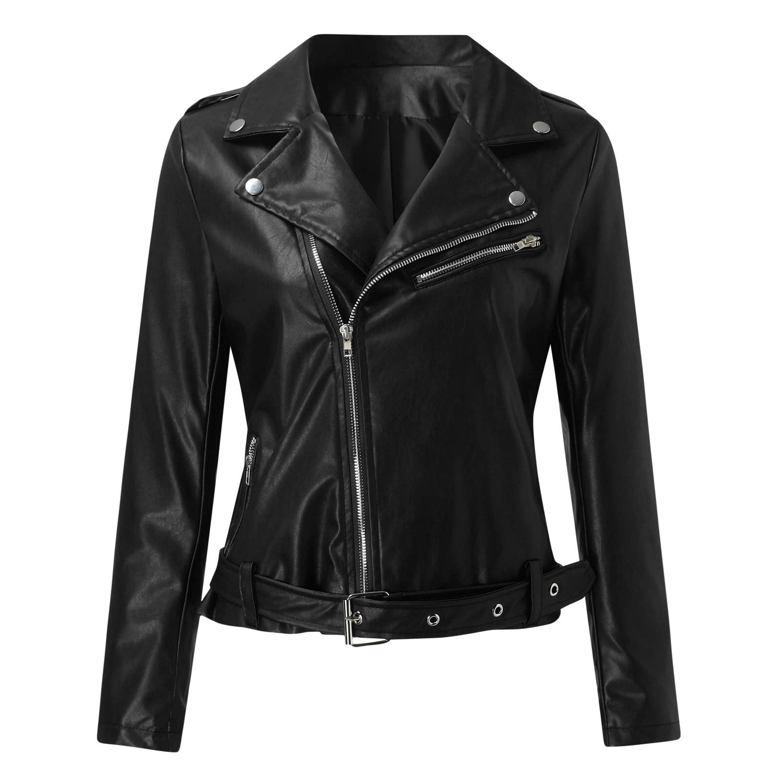 Chaqueta mujer nueva Slim cuero cuello alto cremallera costura color sólido