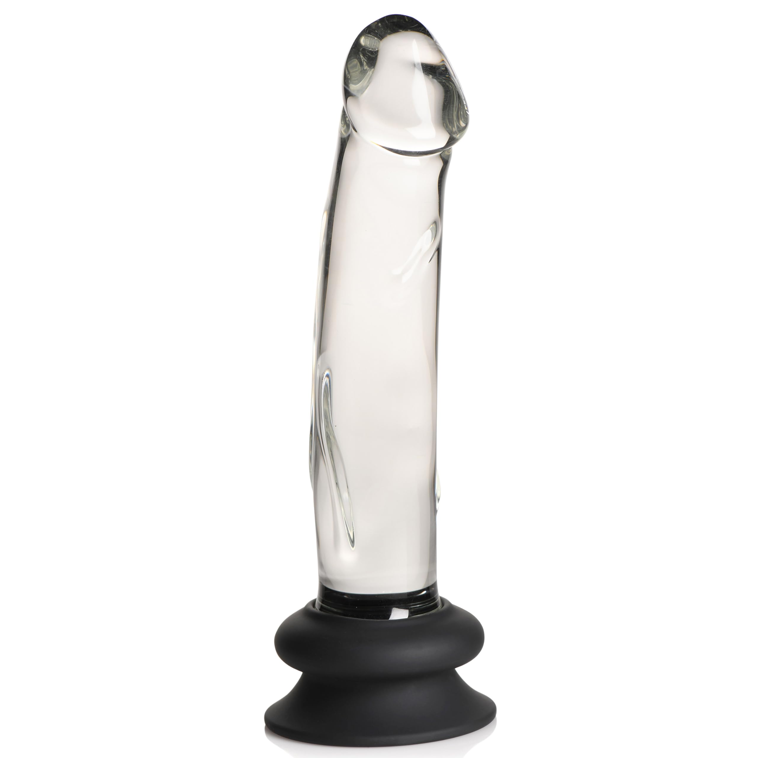 Pleasure Crystals 7" Glass Dildo with Silicone Base for Men, Women & Couples. Realistic Texture, Includes Removable Silicone Suction Cup, Ideal for Temperature Play. 2 Pieces, Clear.