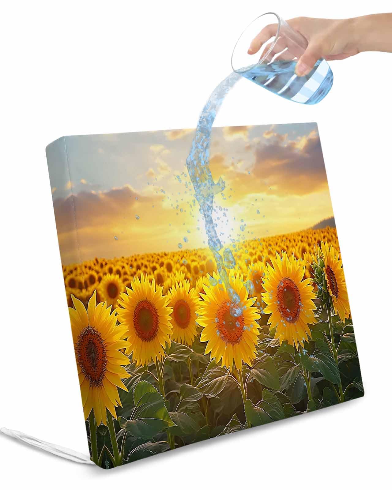 Sunflower Field Outdoor Cushion Chair Cover Set of 2 - Waterproof Couch Seat Covers, Summer Pastoral Rustic Botanical Floral Patio Furniture Protector Cushions Slipcovers for Sofa/RV, 24