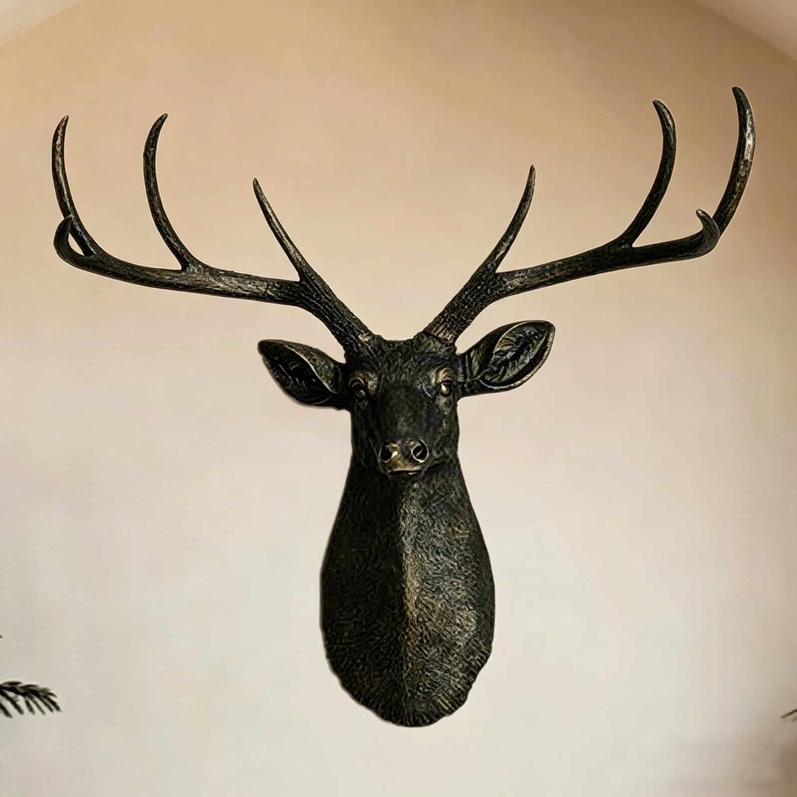 CMYCYDDPLY Decorazione da Parete a Forma di Corna di Cervo in Bronzo, Testa di Animale in Resina, Grande 65 cm Finta Tassidermia per Soggiorno, Stile Rustico, Natale