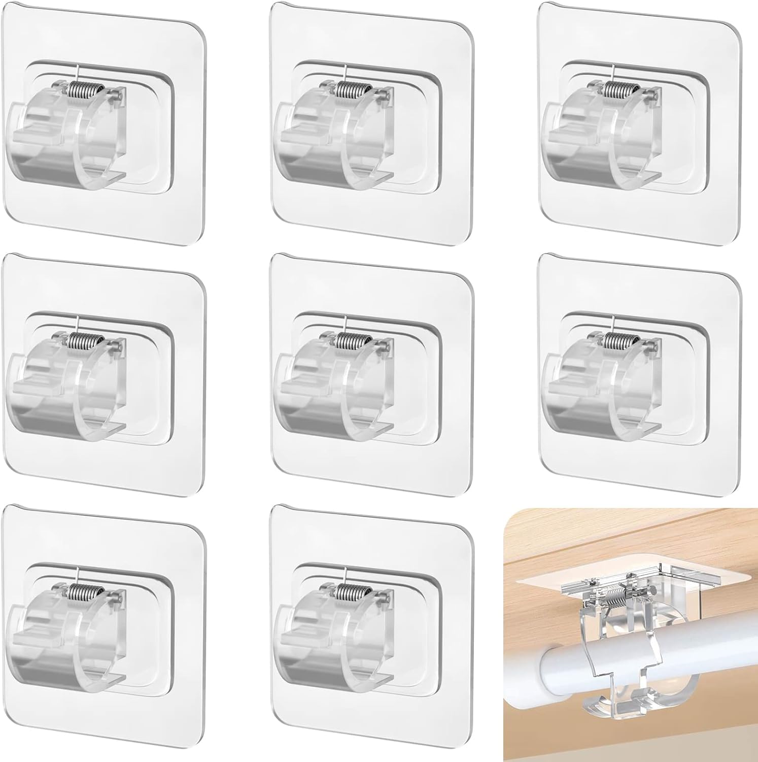 KBS Self adhesive PVC Wall Hanger Hook Stickers No Drilling for Hanging Curtain Rod Holder Brackets For Home Kitchen Tools Office Bathroom Bedroom Products Door Organizers Accessories Items (8, count)