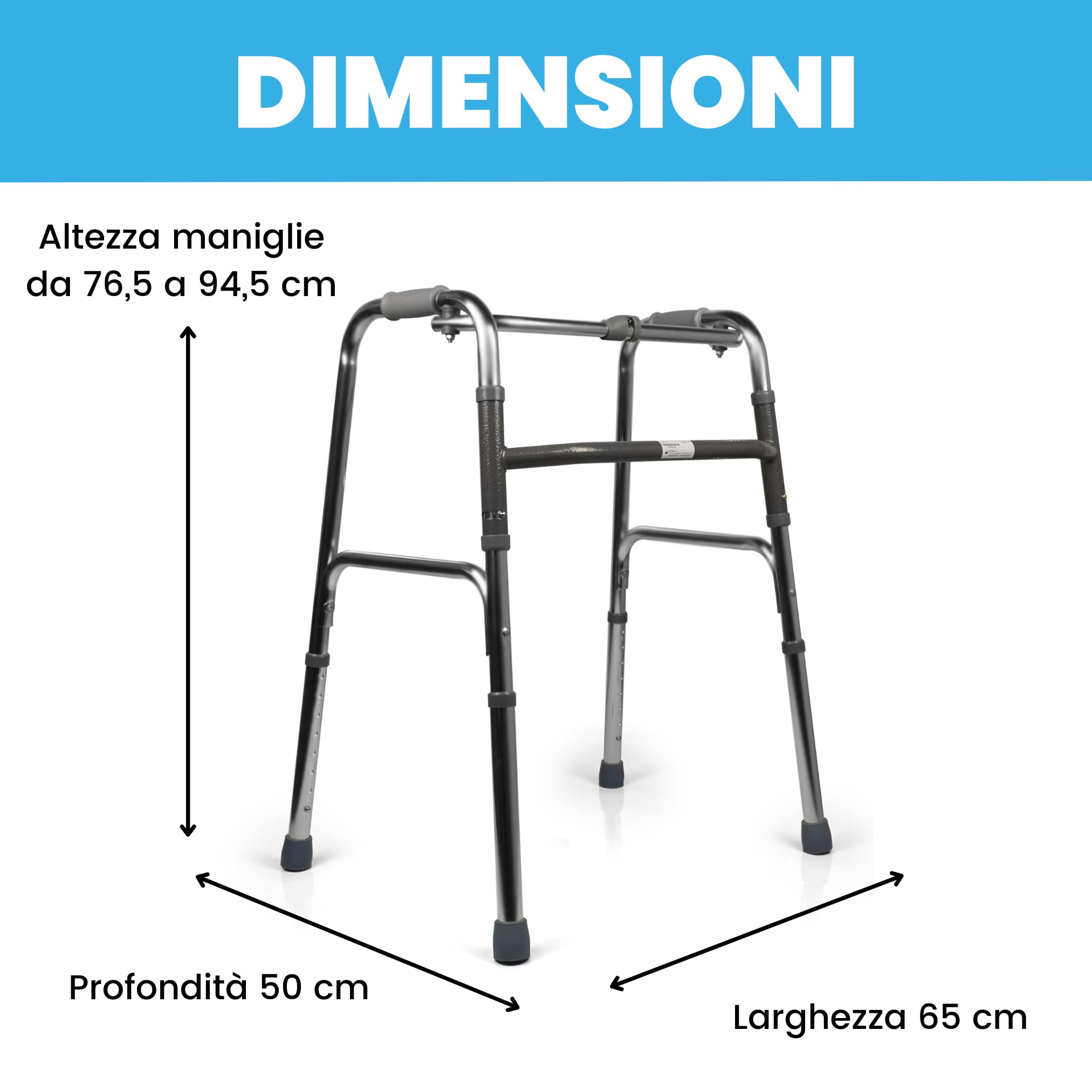 DEAMBULATORE IN ALLUMINIO PIEGHEVOLE 4 PUNTALI PER ANZIANI E DISABILI