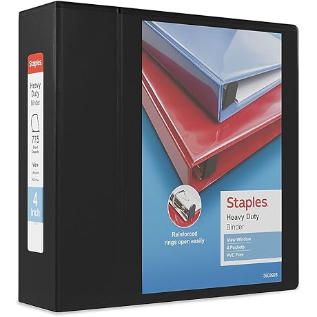 Staples 82664 Heavy Duty 4-Inch 3-Ring Binder Black (24695)